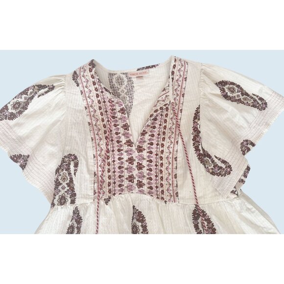 KNOX ROSE Boho Peasant Short Flutter Sleeve Peplum Blouse Top Size Small - Picture 3 of 7